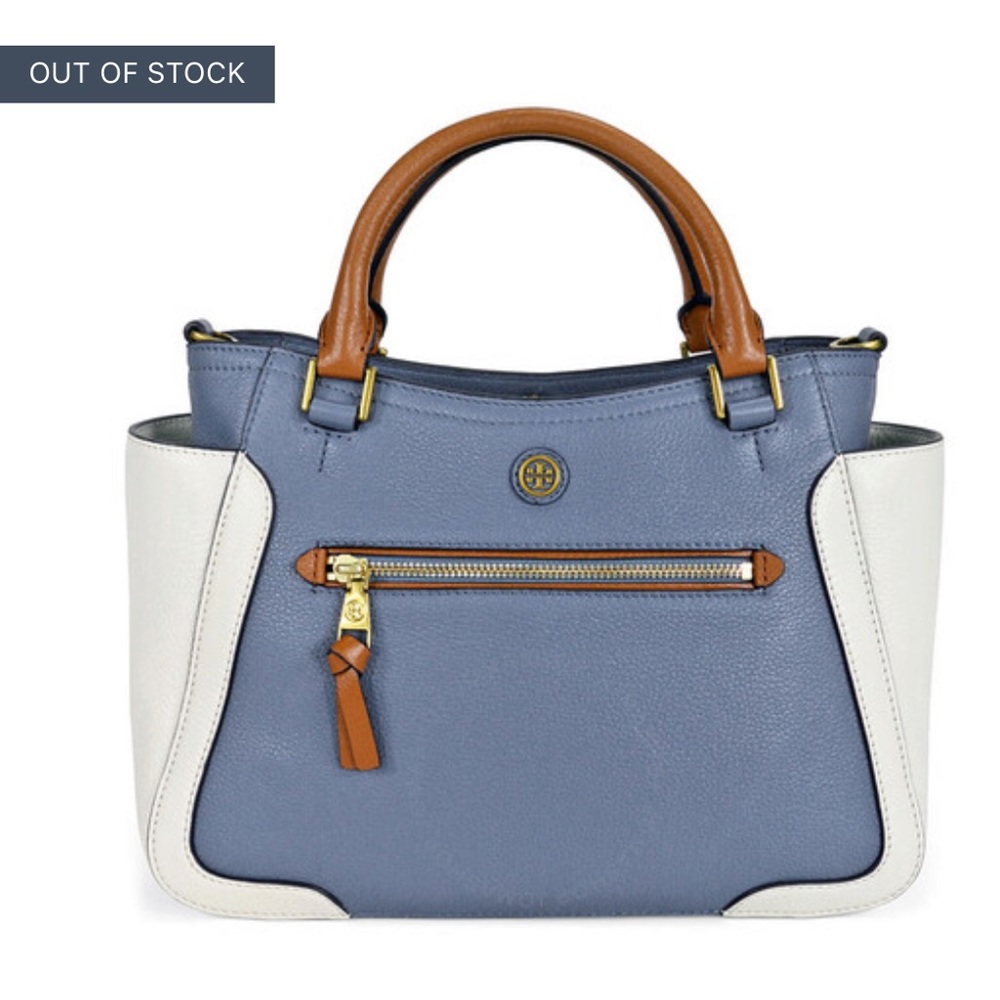 Tory Burch Frances small satchel styled in "comet" blue and white leather *EUC*